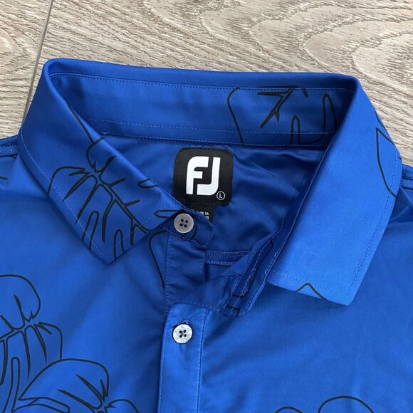 FootJoy Golf Polo Shirt Mens Large Blue Leaf Print All Over Print Stretch Preppy - Picture 3 of 8